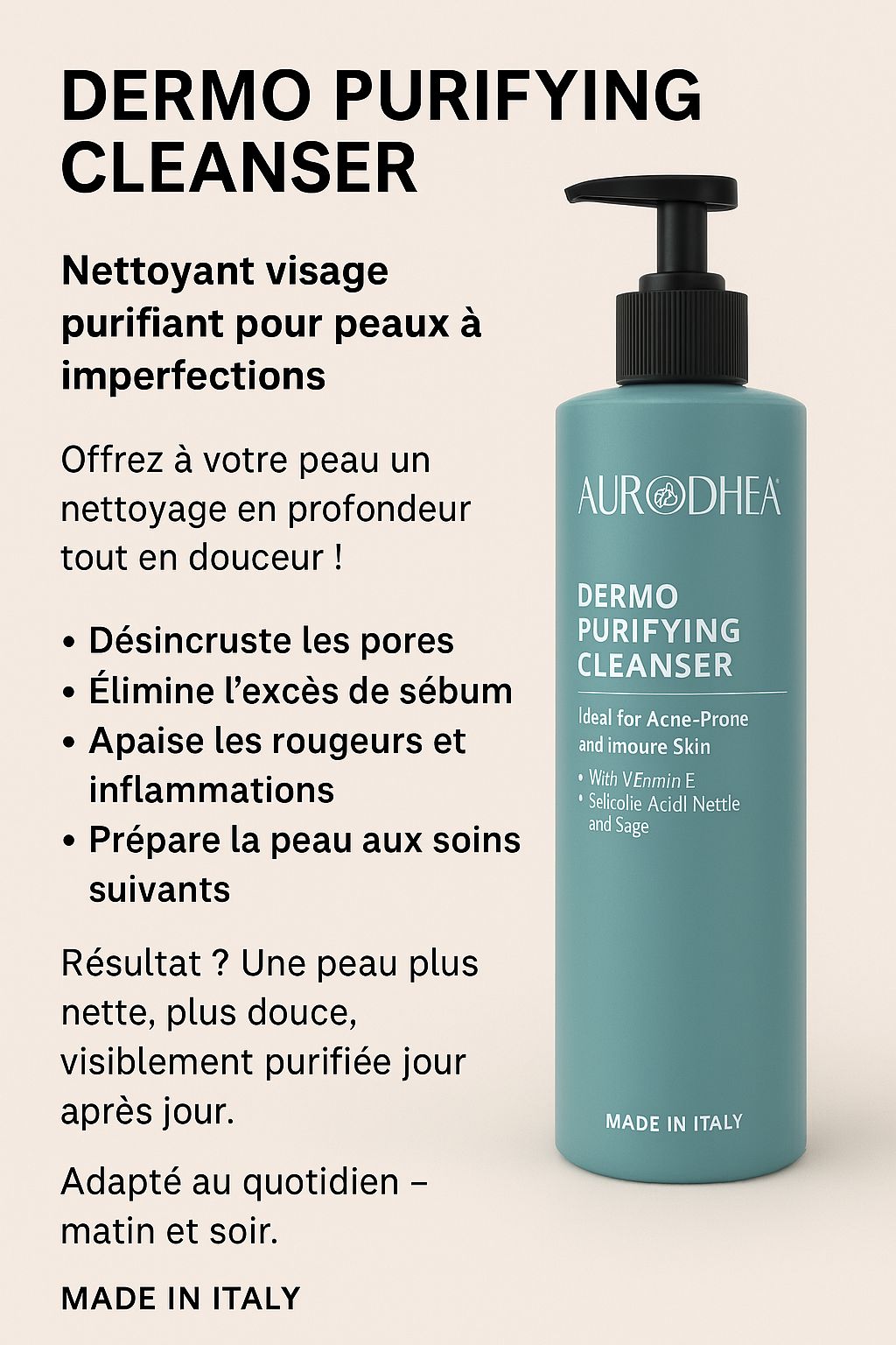 NETTOYANT DERMO-PURIFIANT ANTI-ACNÉ À L’ACIDE SALICYLIQUE « PEAUX GRASSES, MIXTES, TENDANCES ACNÉIQUES»